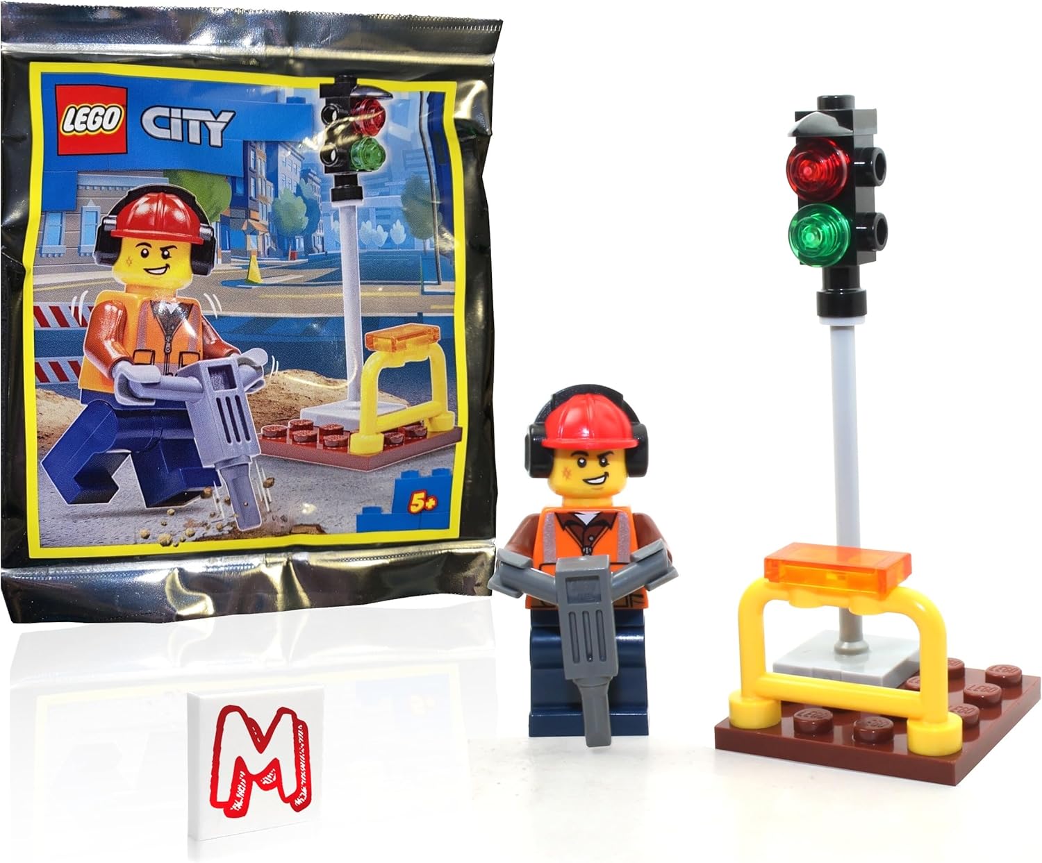 LEGO CITY MINIFIGURE - OBRERO DE LA CONSTRUCCIÓN/CONSTRUCTOR CON SEMÁFORO Y MARTILLO NEUMÁTICO PAQUETE DE LÁMINAS - 1