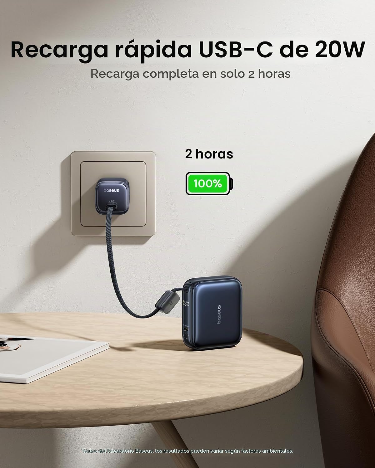 BASEUS PICOGO AC22 - MINI BANCO DE ENERGÍA, 10000 MAH, 45 W, PD PORTÁTIL, CABLE USB-C INTEGRADO, BATERÍA DE TAMAÑO ULTRA - 7