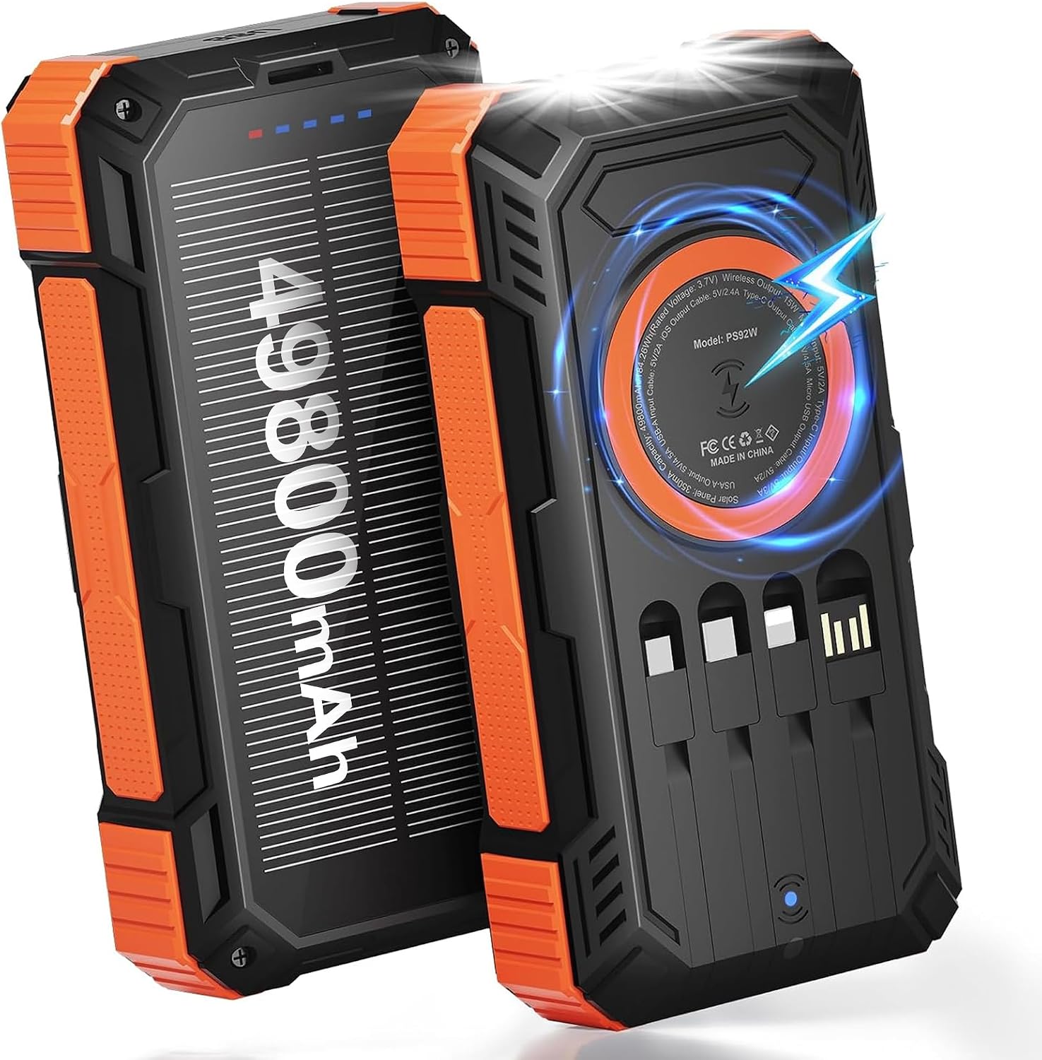ERRBBIC - CARGADOR SOLAR DE 49800 MAH, CARGADOR DE TELÉFONO PORTÁTIL INALÁMBRICO INTEGRADO CON 4 CABLES, BATERÍA DE CARGA - 1