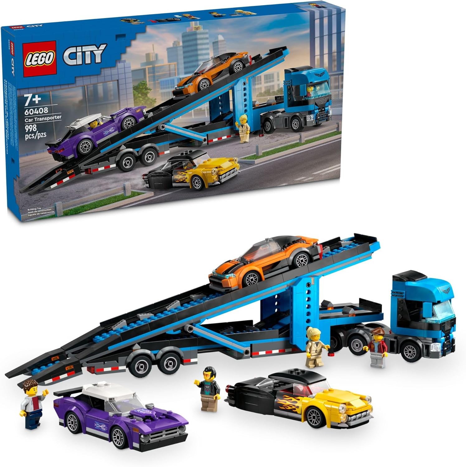 LEGO CITY CAMIÓN TRANSPORTADOR DE AUTOS CON AUTOS DEPORTIVOS JUEGO DE CONSTRUCCIÓN - JUGUETE DE CAMIÓN SEMI - 1
