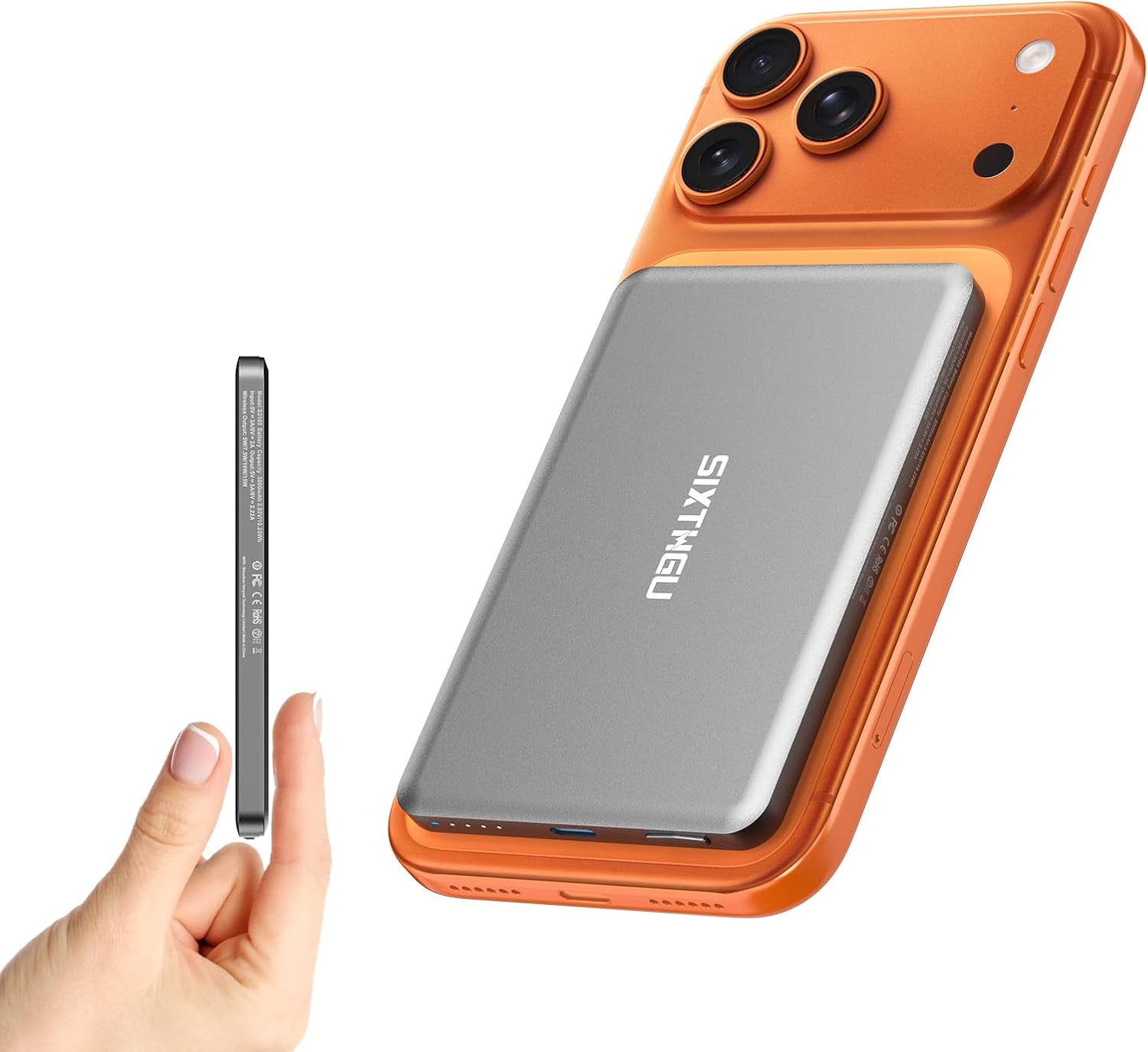 SIXTHGU CARGADOR PORTÁTIL MAGNÉTICO, BANCO DE ENERGÍA INALÁMBRICO ULTRA DELGADO DE 5,000 MAH, PD 20 W USB C, CARGA RÁPIDA, - 1