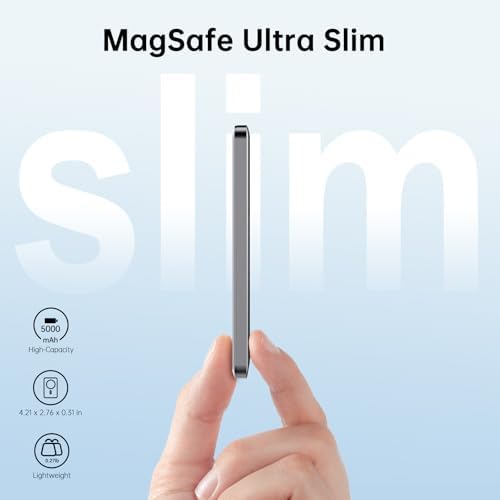 SIXTHGU CARGADOR PORTÁTIL MAGNÉTICO, BANCO DE ENERGÍA INALÁMBRICO ULTRA DELGADO DE 5,000 MAH, PD 20 W USB C, CARGA RÁPIDA, - 7