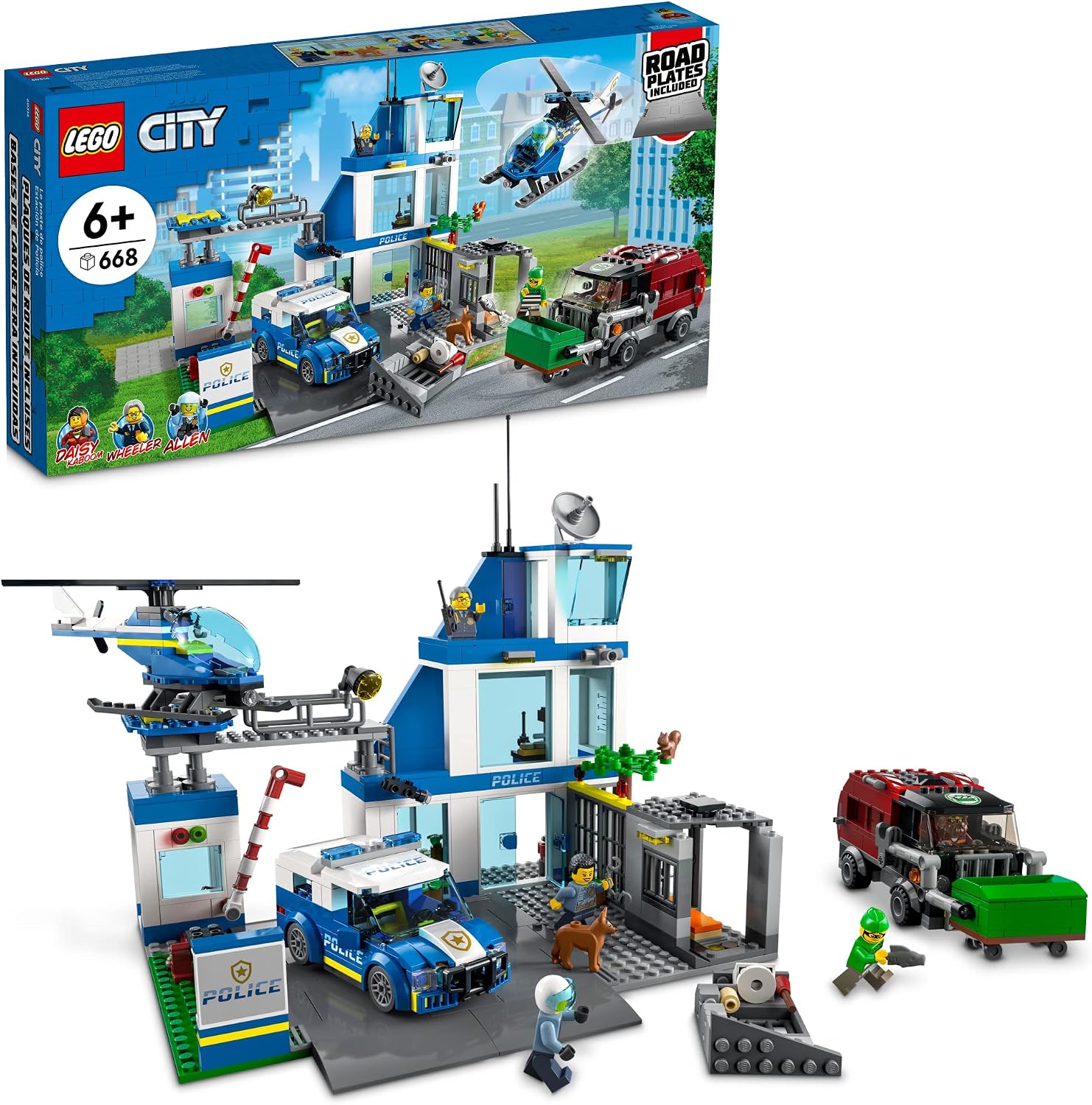 LEGO ESTACIÓN DE POLICÍA DE LA CIUDAD CON FURGONETA, CAMIÓN DE BASURA Y JUGUETE DE HELICÓPTERO 60316, REGALOS PARA NIÑOS - 1