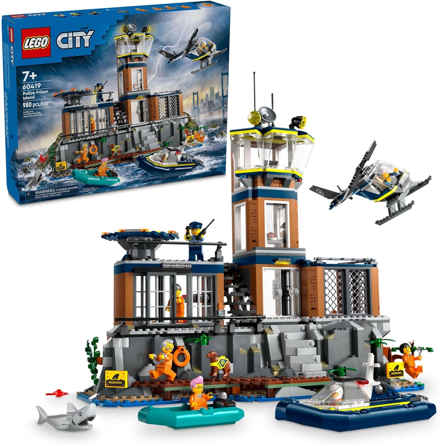 SET DE CONSTRUCCIÓN LEGO CITY ISLA PRISIÓN DE LA POLICÍA, REGALO DE CUMPLEAÑOS PARA NIÑOS Y NIÑAS DE 7 AÑOS O MÁS, JUEGO - 1