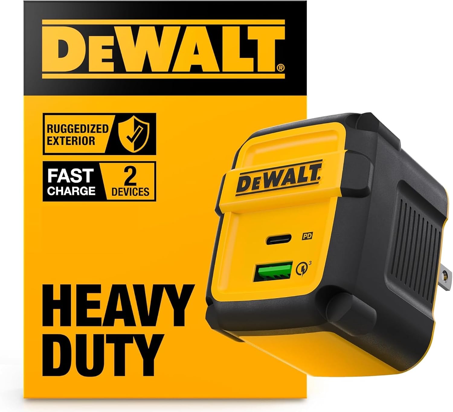 DEWALT BLOQUE CARGADOR DUAL USB Y USB C DE SERVICIO PESADO DE 49.5W CABLE NO INCLUIDO , ADAPTADOR DE CORRIENTE USBC, - 1