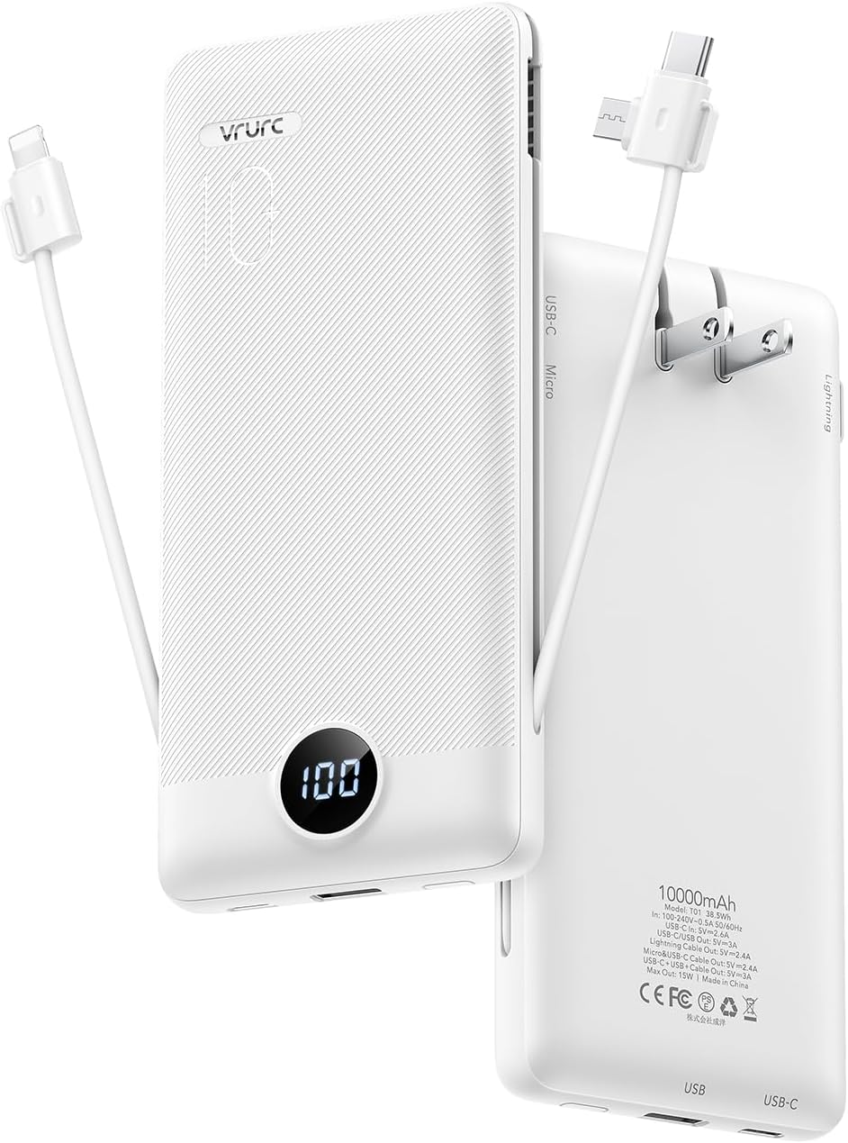 VRURC CARGADOR PORTÁTIL 3 EN 1, CABLE INTEGRADO Y ENCHUFE DE CA PLEGABLE - 1