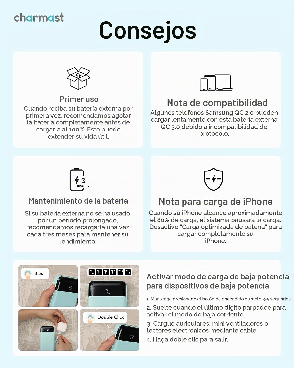 CHARMAST CARGADOR PORTÁTIL DE BANCO DE ENERGÍA CON 4 CABLES INTEGRADOS - 7