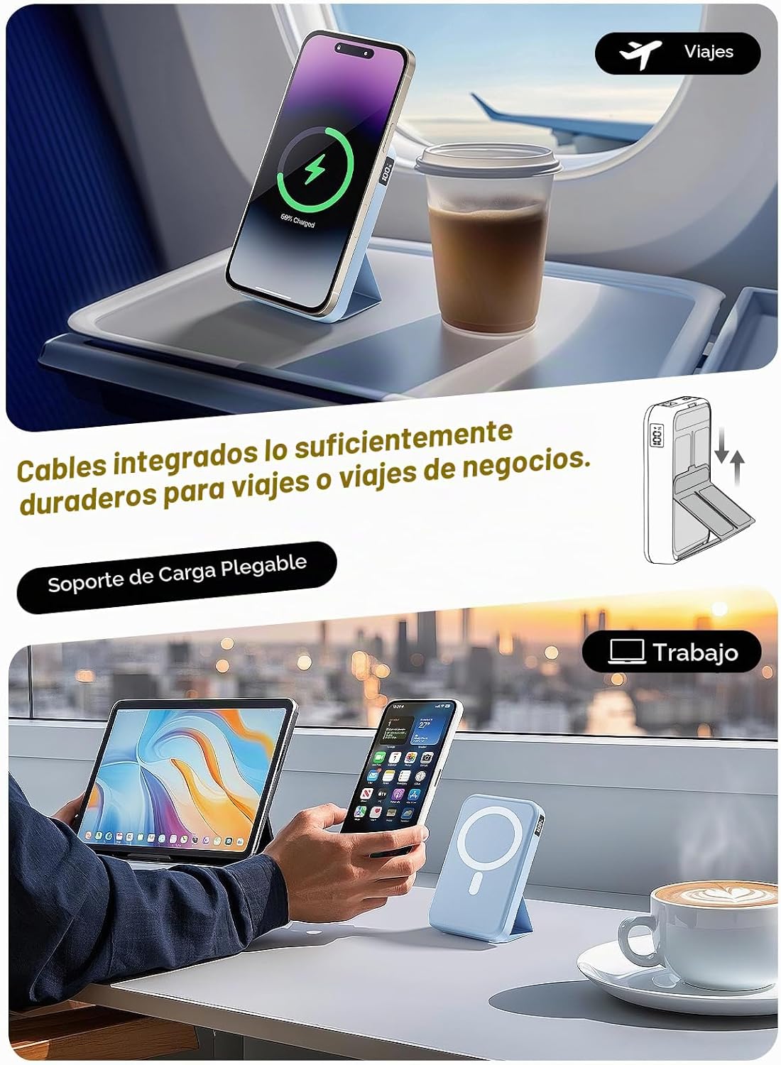 CARGADOR PORTÁTIL MAGNÉTICO, BANCO DE ENERGÍA INALÁMBRICO DE 10000 MAH CON CARGA RÁPIDA USB-C DE 20 W, SOPORTE PLEGABLE - 7