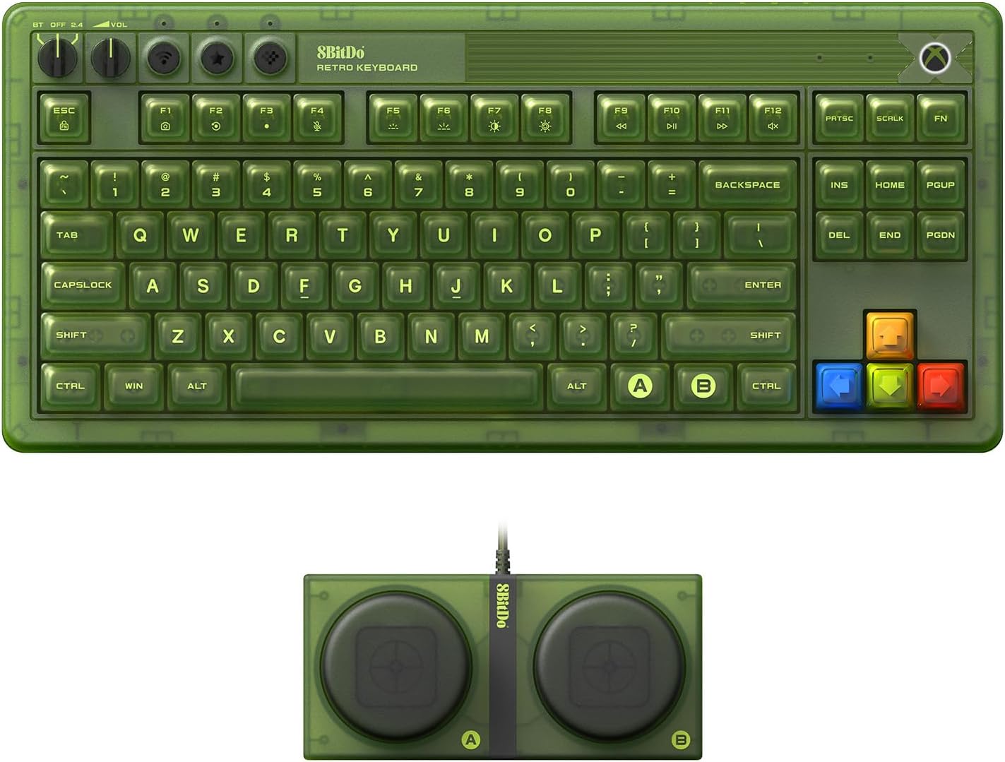8BITDO TECLADO MECÁNICO RETRO DE 87 TECLAS BLUETOOTH/2.4G/USB-C, RETROILUMINACIÓN RGB, INTERCAMBIABLE EN CALIENTE, DOS - 1