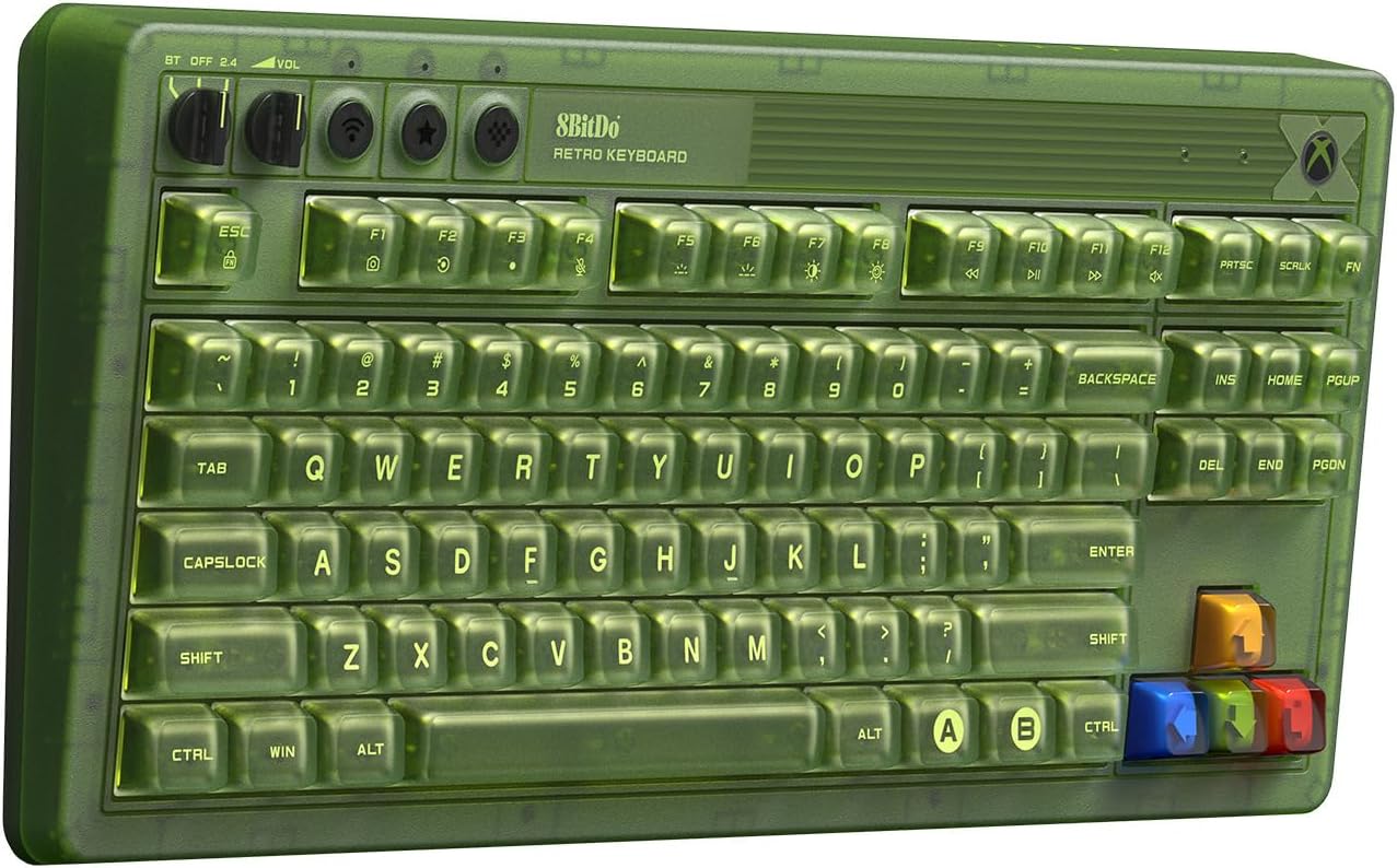 8BITDO TECLADO MECÁNICO RETRO DE 87 TECLAS BLUETOOTH/2.4G/USB-C, RETROILUMINACIÓN RGB, INTERCAMBIABLE EN CALIENTE, DOS - 3