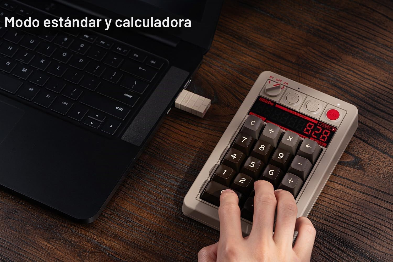 8BITDO TECLADO NUMÉRICO MECÁNICO RETRO DE 18 TECLAS, SOPORTA MODO PC Y CALCULADORA ESTÁNDAR, INTERCAMBIABLE EN CALIENTE, - 4