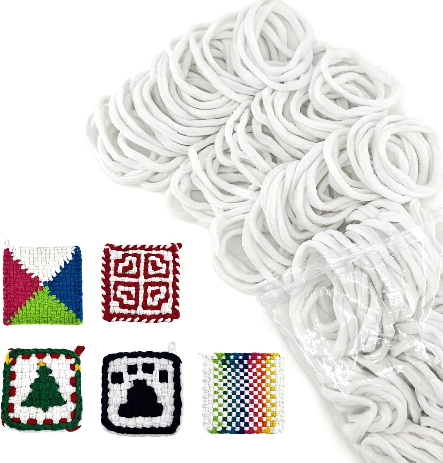 OYACH BUCLES DE REPUESTO DE TELAR DE AGARRADERA DE ALGODÓN DE 7 PULGADAS, COLOR BLANCO 160 PIEZAS TEÑIBLES - 1
