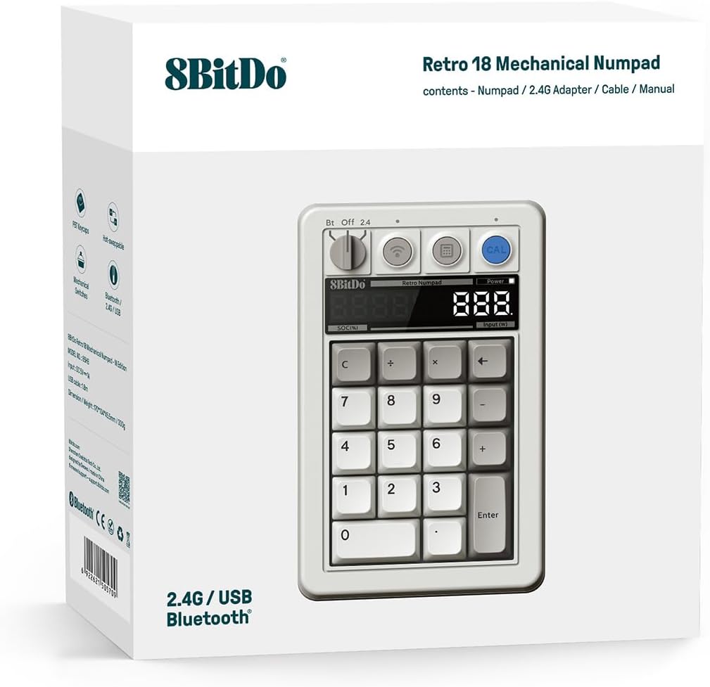 8BITDO RETRO 18 MECHANICAL NUMPAD, SUPPORTS CALCULATOR MODE, BLUETOOTH/2.4G/WIRED NUMPAD FOR WINDOWS AND ANDROID - M EDITION - 4