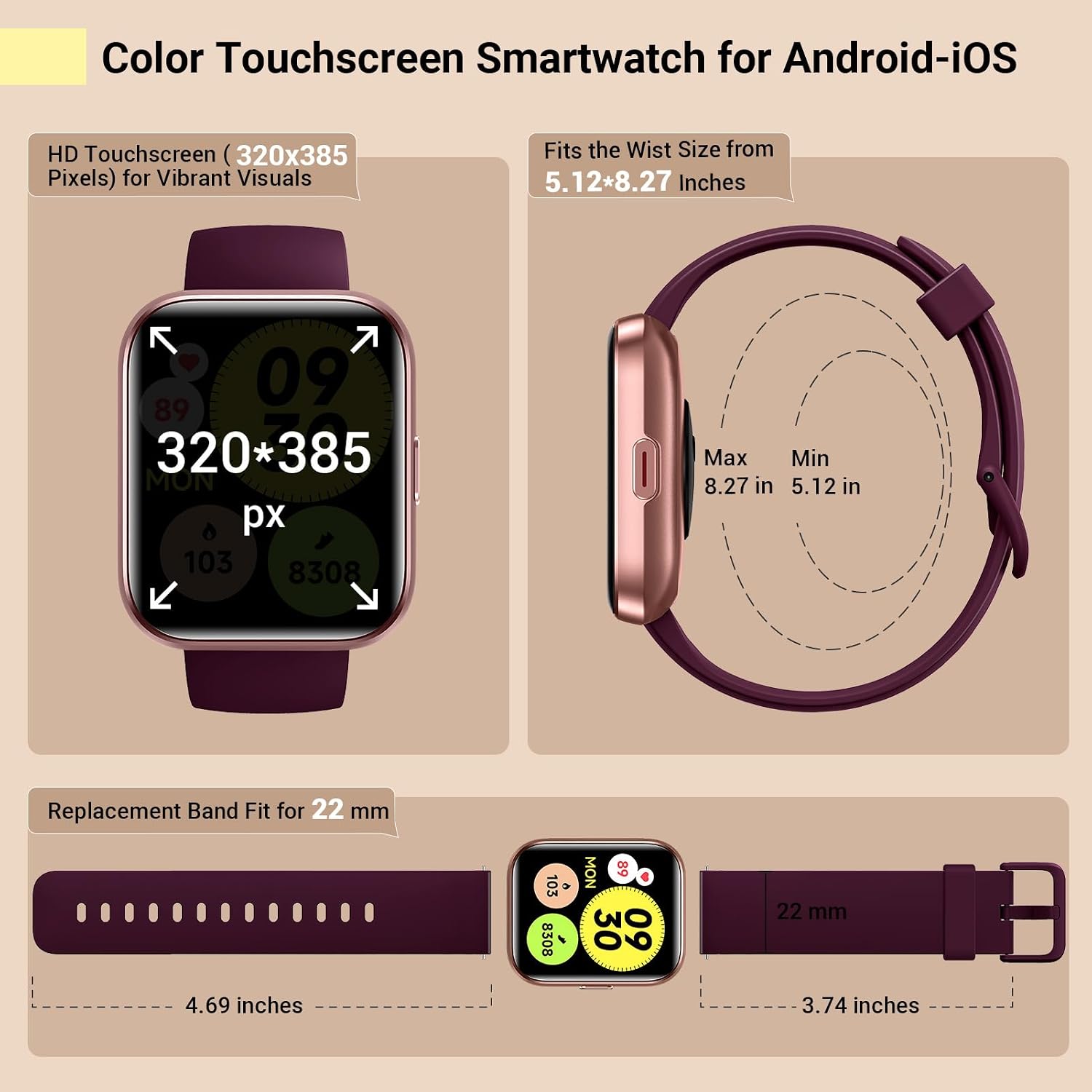 RELOJES INTELIGENTES PARA MUJER, RELOJ INTELIGENTE PARA TELÉFONOS ANDROID Y IPHONE, RELOJES DE FITNESS PARA MUJER CON ALEXA, - 5