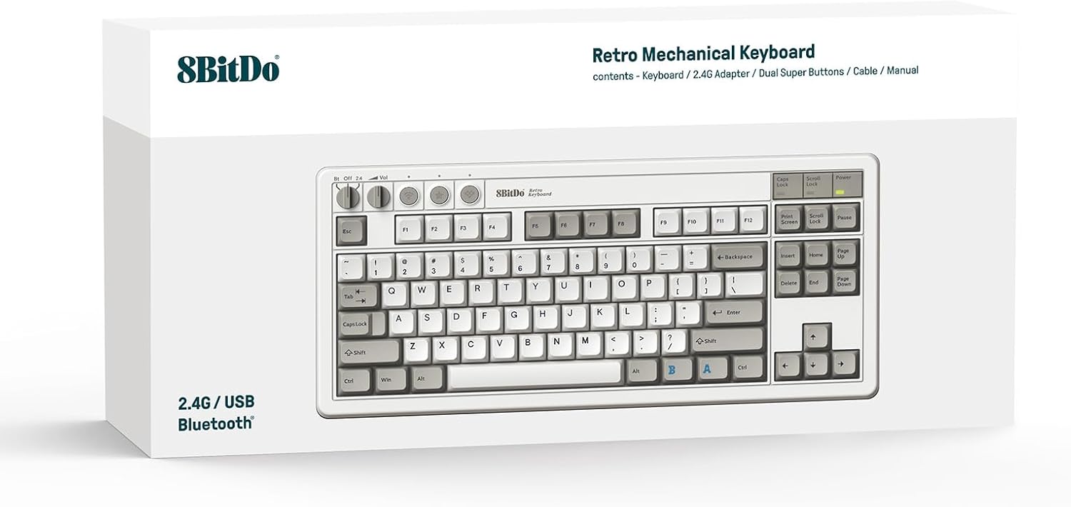 8BITDO TECLADO MECÁNICO RETRO DE 87 TECLAS BLUETOOTH/2.4G/USB-C, INTERCAMBIABLE EN CALIENTE, DOS BOTONES SÚPER PROGRAMABLES, - 7
