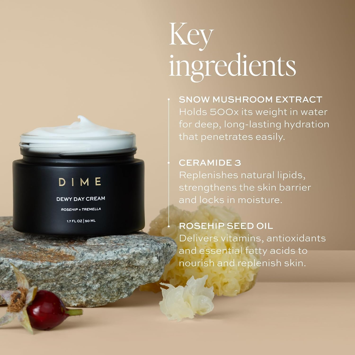 DIME BEAUTY DEWY DAY CREMA - CREMA HIDRATANTE FACIAL ANTIENVEJECIMIENTO CON ACEITE DE ROSA MOSQUETA, CERAMIDAS Y HONGOS - 3