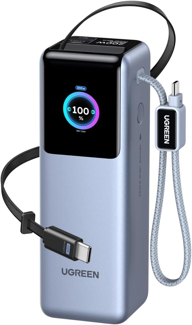 UGREEN NEXODE PRO POWER BANK 25000MAH 200W - CARGADOR PORTÁTIL PARA LAPTOP, CABLES RETRÁCTILES INTEGRADOS, PANTALLA - 1