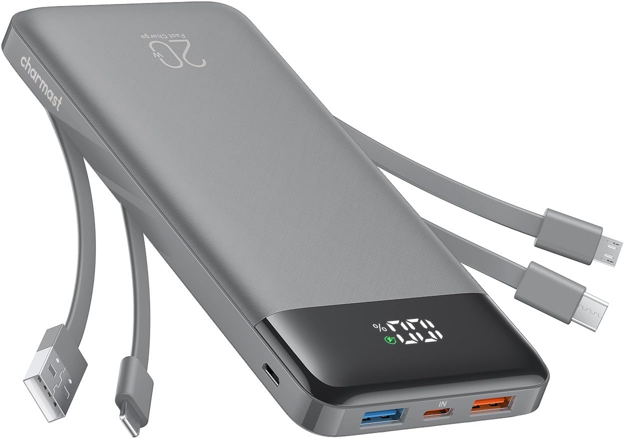 CHARMAST - CARGADOR PORTÁTIL DE 20000 MAH CON CABLES INCORPORADOS, BANCO DE ENERGÍA DE 22.5W PARA VIAJES CON CARGA RÁPIDA, - 1