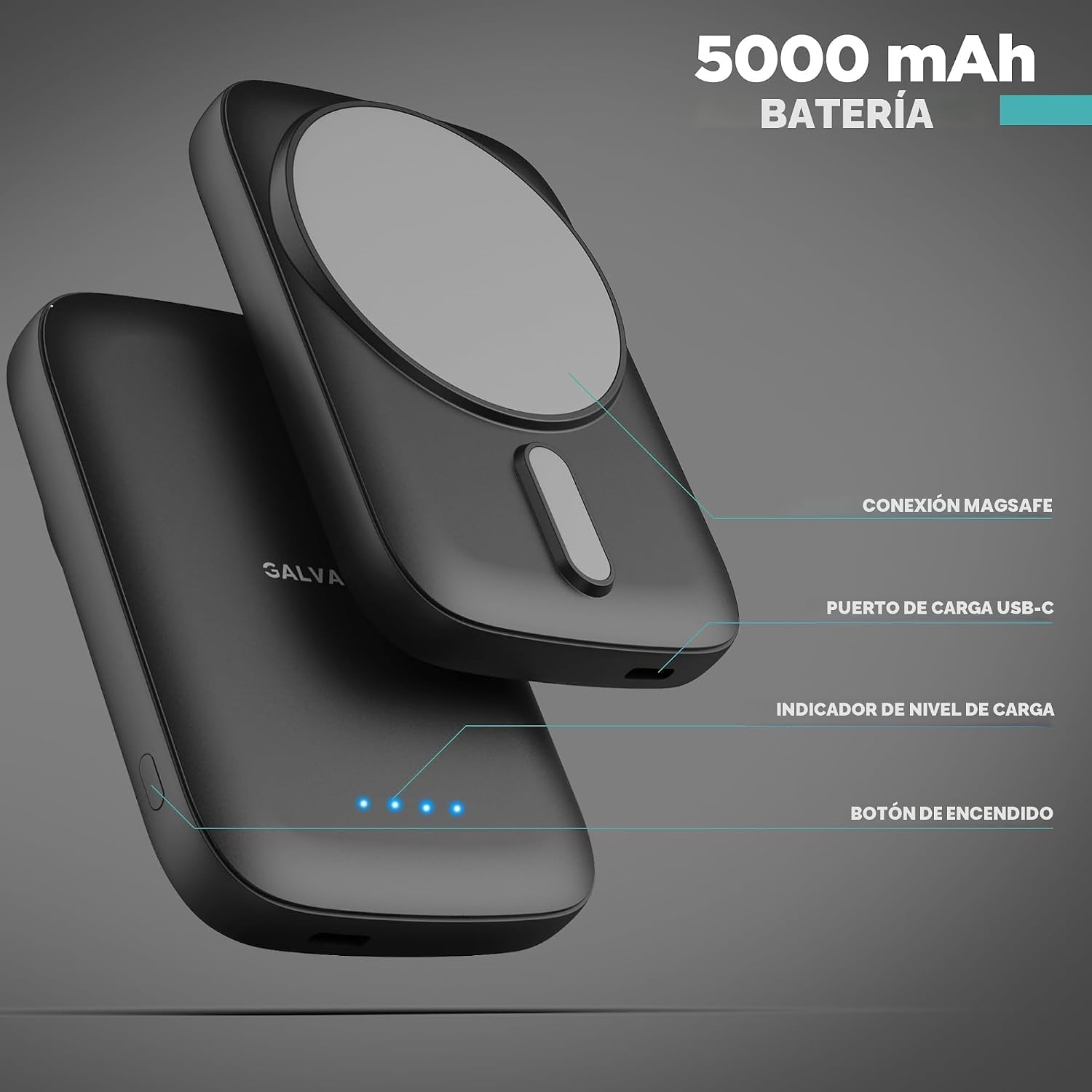 GALVANOX - BANCO DE ENERGÍA MAGNÉTICO PARA TELÉFONOS SAMSUNG 15W PAQUETE DE BATERÍA DE CARGA INALÁMBRICA PARA ANDROID, - 2