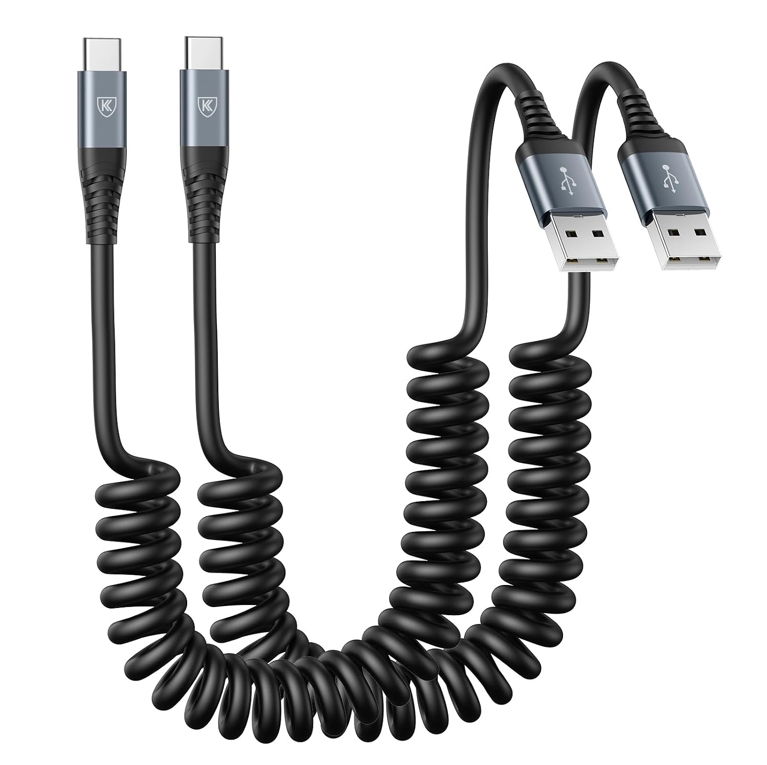 CABLE DE CARGA USB TIPO C DE CARGA RÁPIDA, 2 PAQUETES, 3 PIES CABLE DE CARGA USB A A TIPO C ENROLLADO PARA AUTOMÓVIL USB-C - 1
