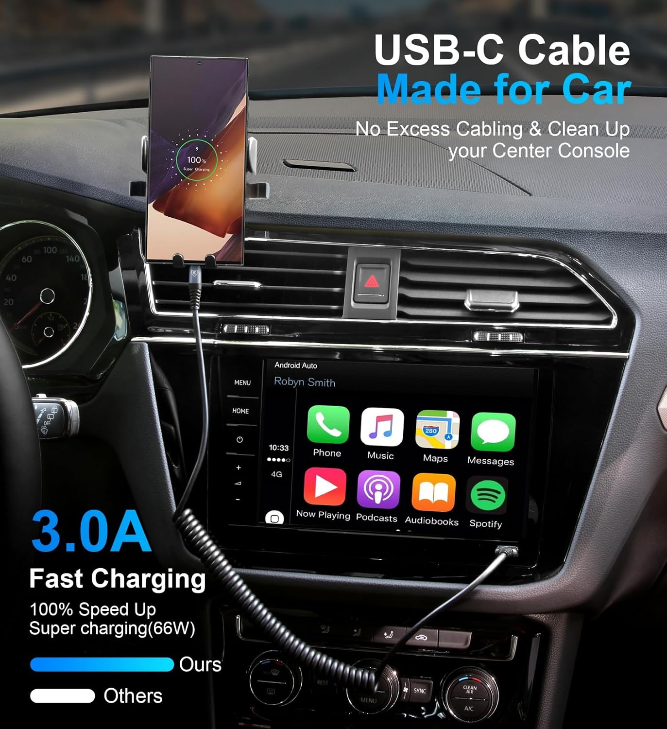 CABLE DE CARGA USB TIPO C DE CARGA RÁPIDA, 2 PAQUETES, 3 PIES CABLE DE CARGA USB A A TIPO C ENROLLADO PARA AUTOMÓVIL USB-C - 2