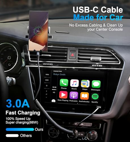 CABLE DE CARGA USB TIPO C DE CARGA RÁPIDA, 2 PAQUETES, 3 PIES CABLE DE CARGA USB A A TIPO C ENROLLADO PARA AUTOMÓVIL USB-C - 7