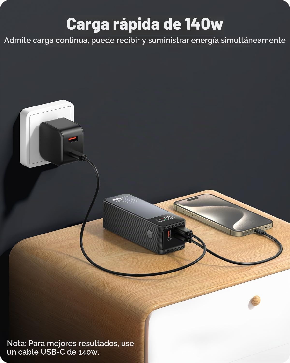 BANCO DE ENERGÍA PARA LAPTOP, CARGADOR PORTÁTIL DE 27000 MAH CON CARGADOR PORTÁTIL DE 3 PUERTOS CON CARGA RÁPIDA DE 140 W, - 7