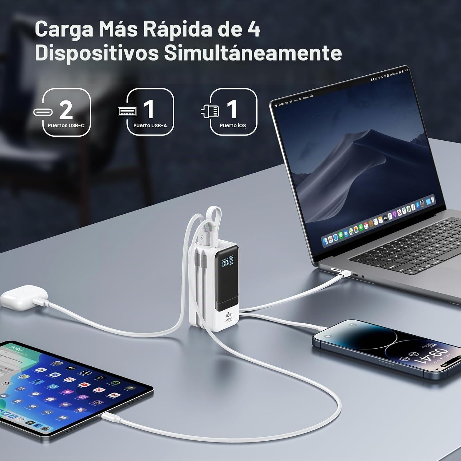 BANCO DE ENERGÍA DE CARGA RÁPIDA 18400MAH 65W CARGADOR PORTÁTIL PARA LAPTOP, PANTALLA LED, PAQUETE DE BATERÍA ESENCIAL - 2