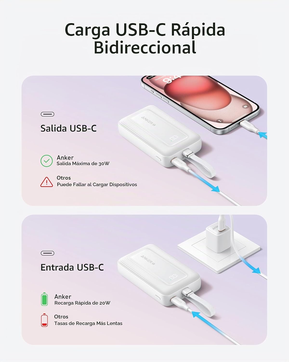 ANKER CABLE USB C A USB C ZOLO POWER BANK, CARGADOR PORTÁTIL DE ALTA VELOCIDAD DE 10.000MAH 30W - 7