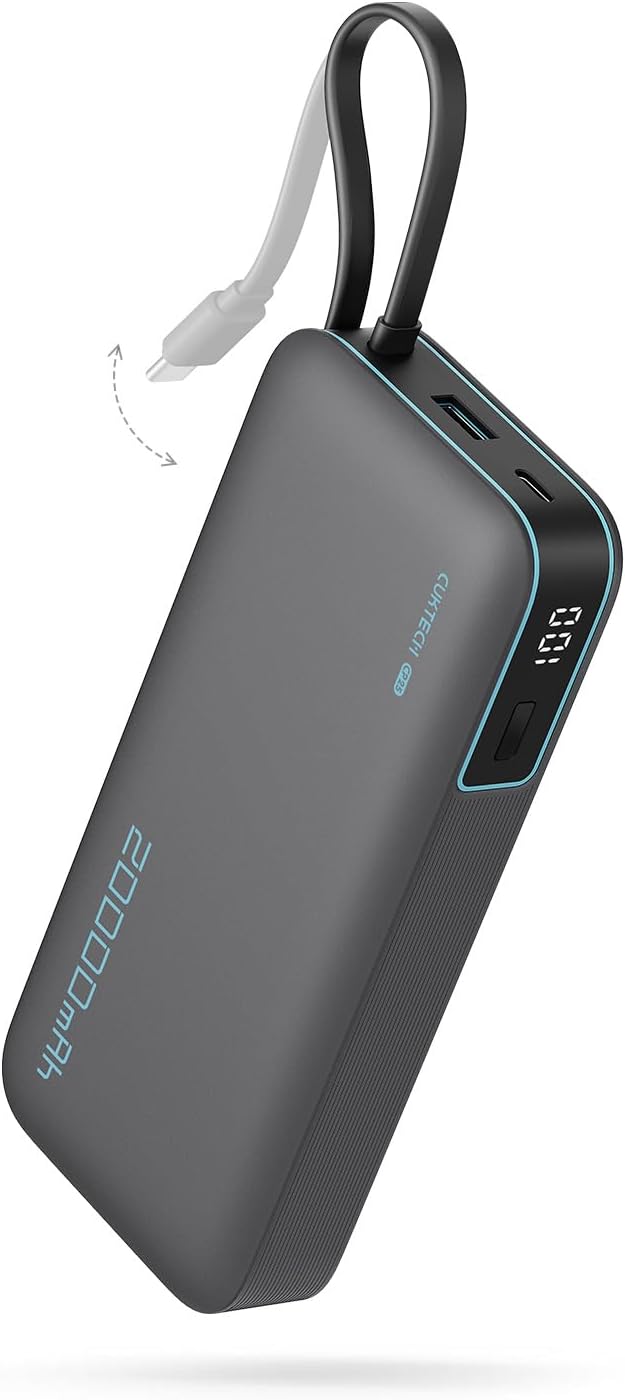 CUKTECH BANCO DE ENERGÍA DE 45W 20000MAH, CARGADOR DE VIAJE PORTÁTIL CON CABLE USB C INTEGRADO, PAQUETE DE BATERÍA DE CARGA - 1