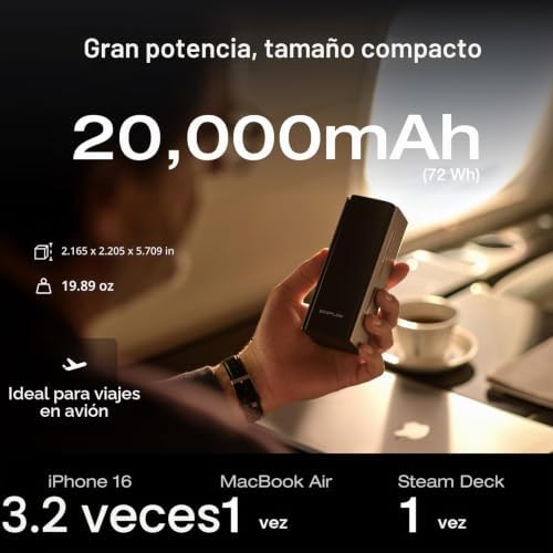 EF ECOFLOW RAPID PRO POWER BANK 20000MAH, SALIDA MÁXIMA DE 230 W CON CABLE INTEGRADO DE 100 W, CARGADOR PORTÁTIL DE 4 - 5