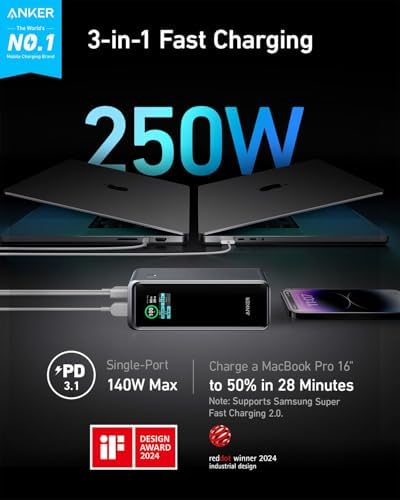 ANKER PRIME POWER BANK, CARGADOR PORTÁTIL DE 27,650 MAH DE 3 PUERTOS Y 250 - 7