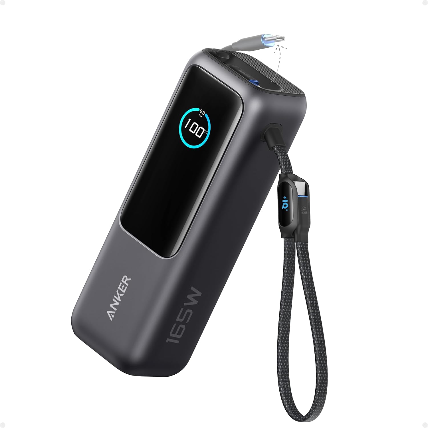 ANKER BATERÍA PORTÁTIL PARA LAPTOP, CARGADOR PORTÁTIL DE 25,000 MAH CON TRIPLES PUERTOS USB-C DE 100W, CABLES RETRÁCTILES - 1