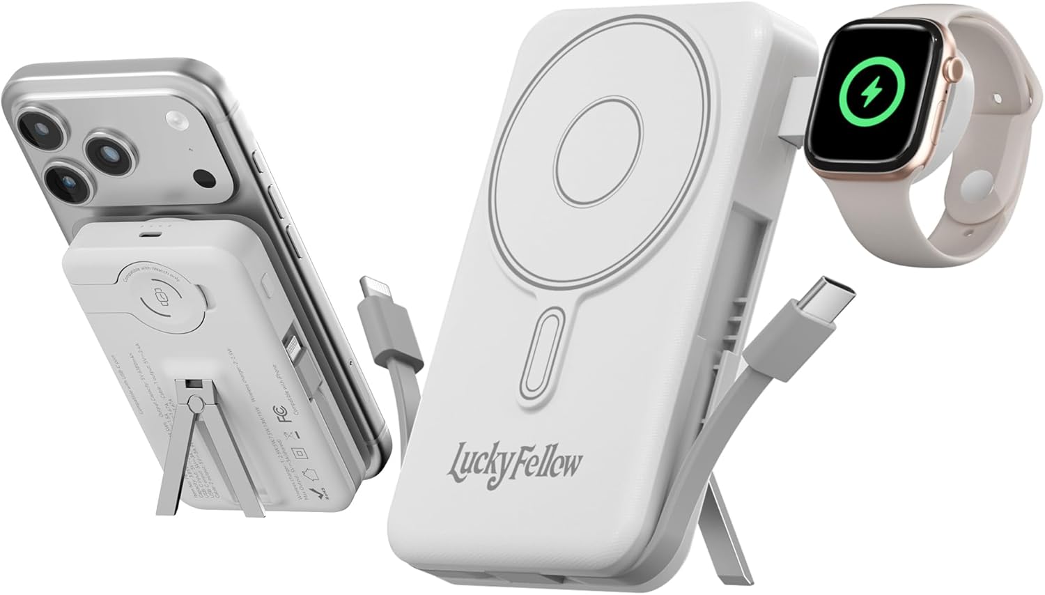 CARGADOR PORTÁTIL MAGNÉTICO CON CABLES INTEGRADOS, ESTACIÓN DE CARGA INALÁMBRICA DE CARGA RÁPIDA DE 10000MAH, PAQUETE - 1