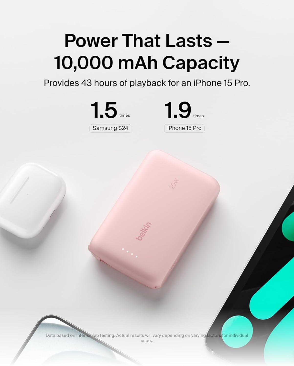 BELKIN CARGADOR PORTÁTIL, POWER BANK CON CABLE INTEGRADO DE 10000 MAH Y 20W - CARGA RÁPIDA USB C CON ENTREGA DE ENERGÍA - - 7