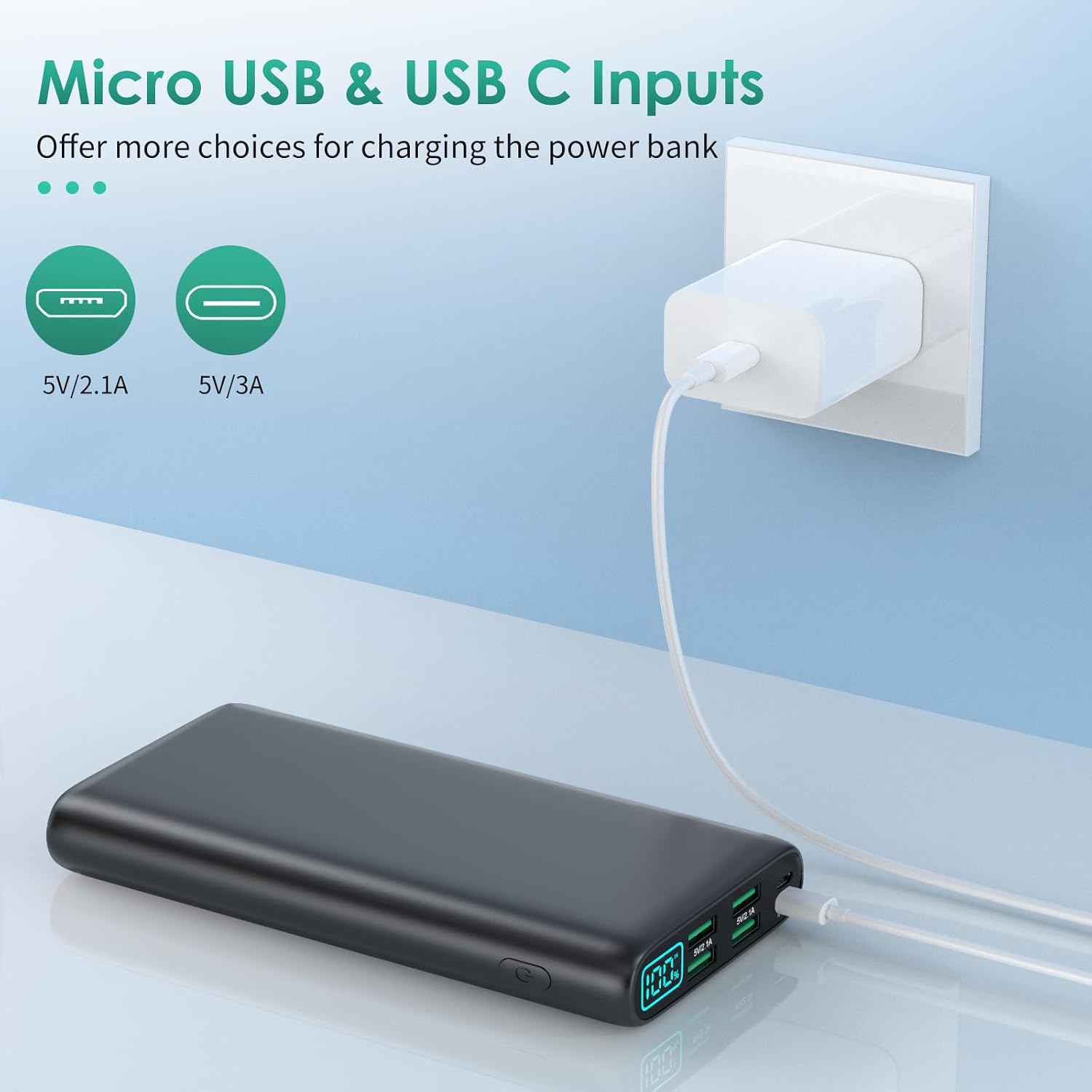 CARGADOR PORTÁTIL DE 38800 MAH CON 5 SALIDAS Y 2 ENTRADAS, PD USB C ENTRADA Y SALIDA RÁPIDA DE TELÉFONO, BATERÍA EXTERNA - 7