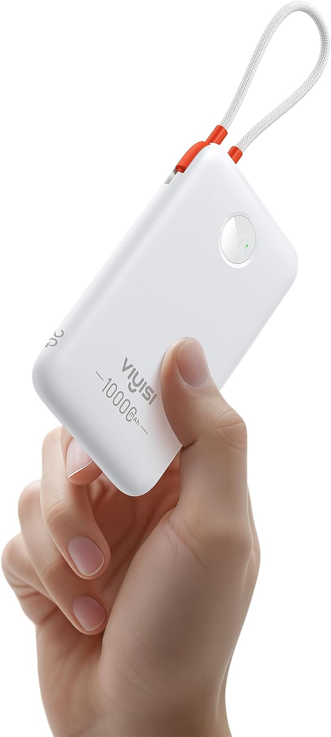 VIYISI CARGADOR PORTÁTIL DELGADO DE CARGA RÁPIDA DE 10000 MAH, BATERÍA COMPACTA CON CABLE USB C INTEGRADO, ESENCIAL DE VIAJE - 1