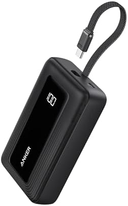 ANKER ZOLO POWER BANK, BANCO DE ENERGÍA DE 20,000MAH CARGADOR PORTÁTIL RÁPIDO DE 45W MÁXIMO CON CABLE USB-C INTEGRADO, USB - 5