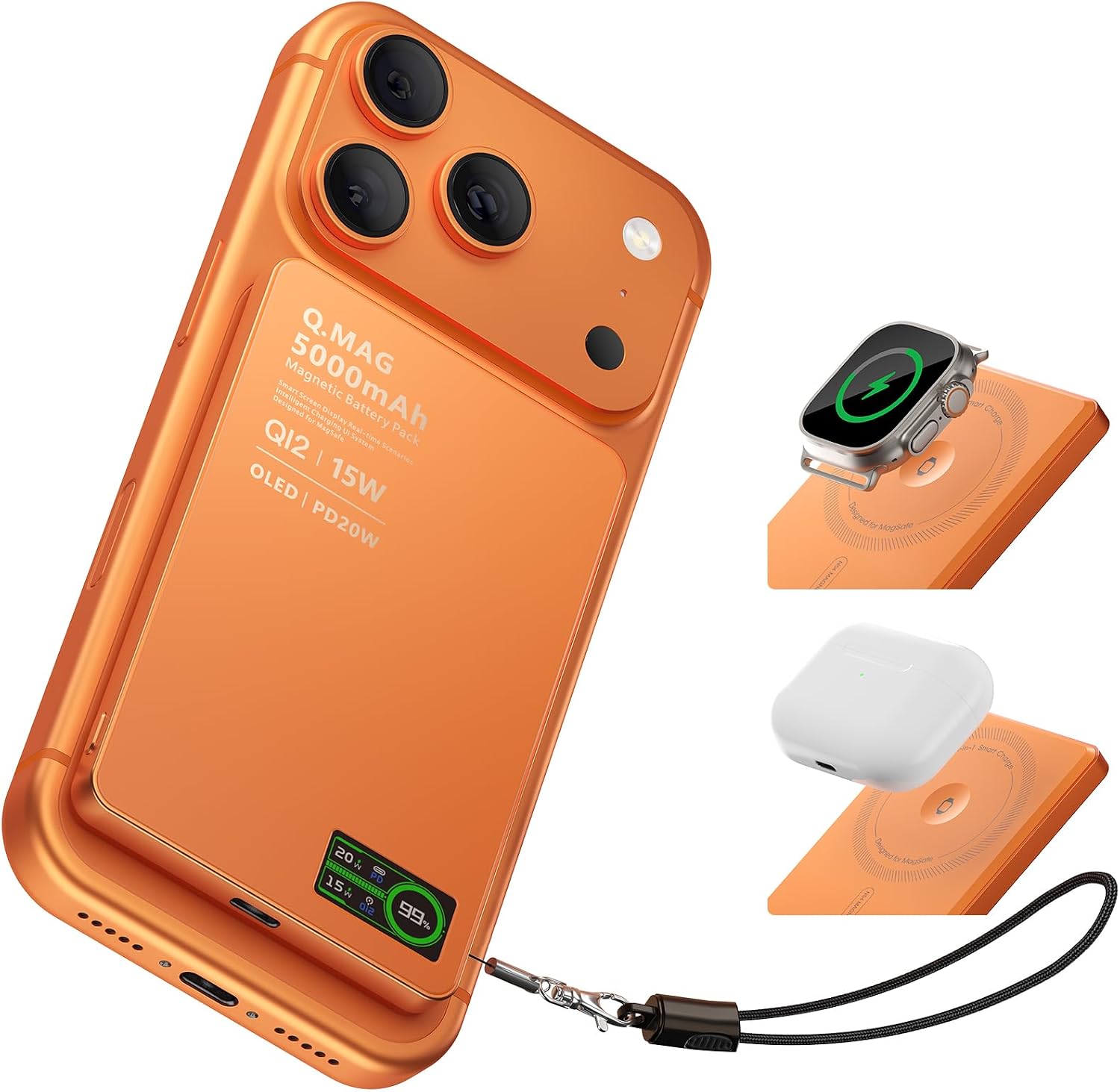 BANCO DE ENERGÍA MAGNÉTICO CON CARGADOR PARA IWATCH, PAQUETE DE BATERÍA MAGSAFE INALÁMBRICO QI2 DE 5000 MAH ULTRADELGADO - 1