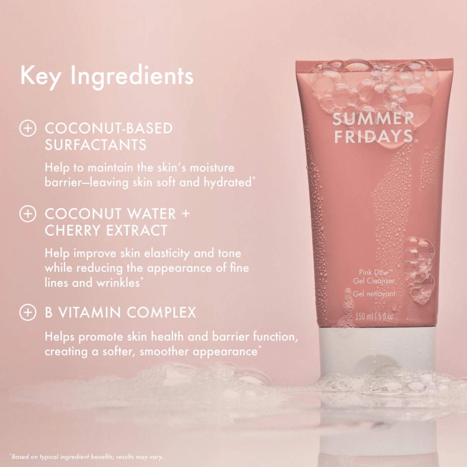 SUMMER FRIDAYS PINK DEW GEL LIMPIADOR FACIAL GEL DE ESPUMA CON PH EQUILIBRADO PARA PIEL GRASA, PROPENSA A MANCHAS SENSIBLE, - 2