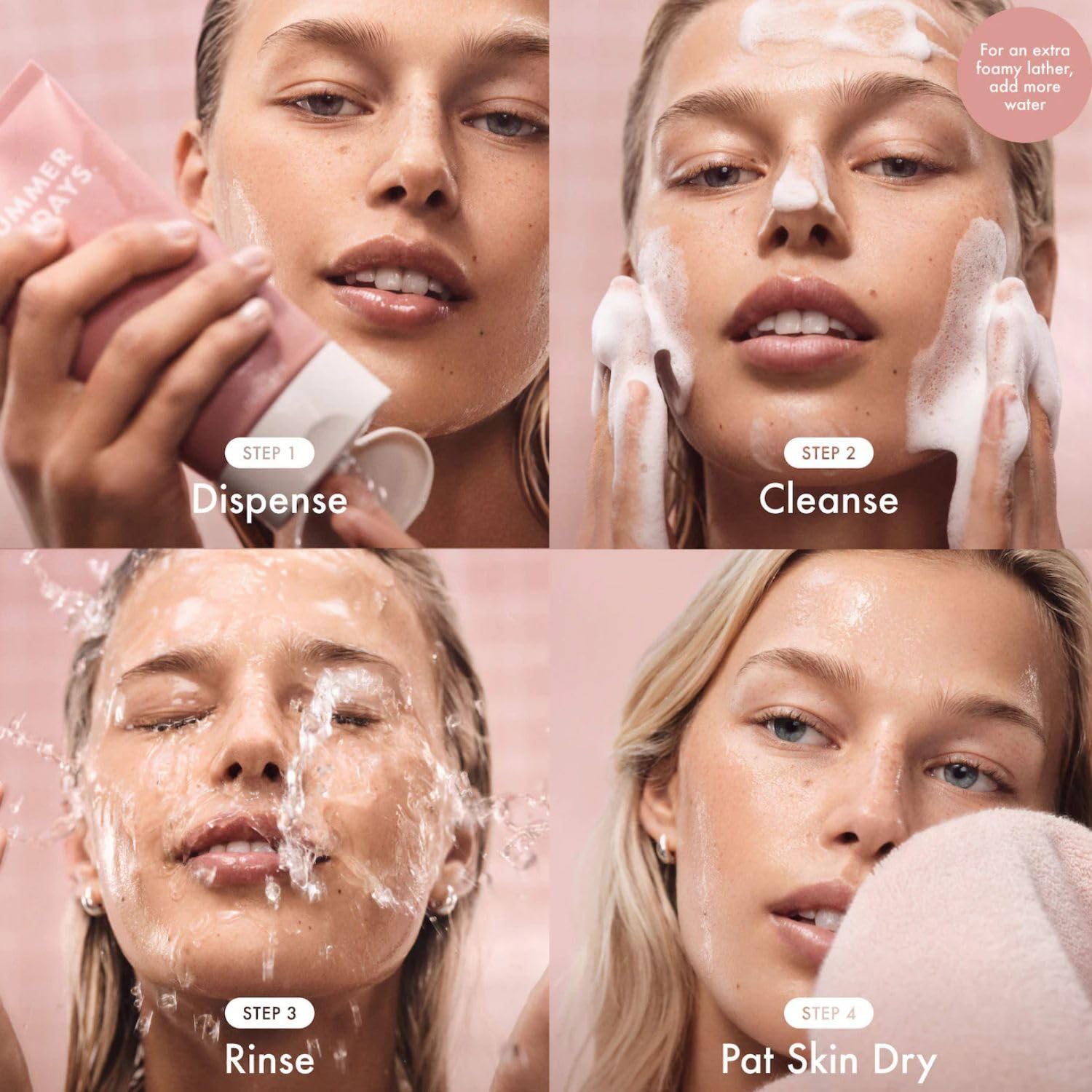 SUMMER FRIDAYS PINK DEW GEL LIMPIADOR FACIAL GEL DE ESPUMA CON PH EQUILIBRADO PARA PIEL GRASA, PROPENSA A MANCHAS SENSIBLE, - 4