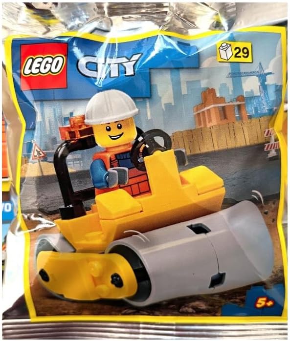 LEGO TRABAJADOR DE LA CIUDAD CON PAQUETE DE LÁMINAS DE RODILLO DE CARRETERA - 1
