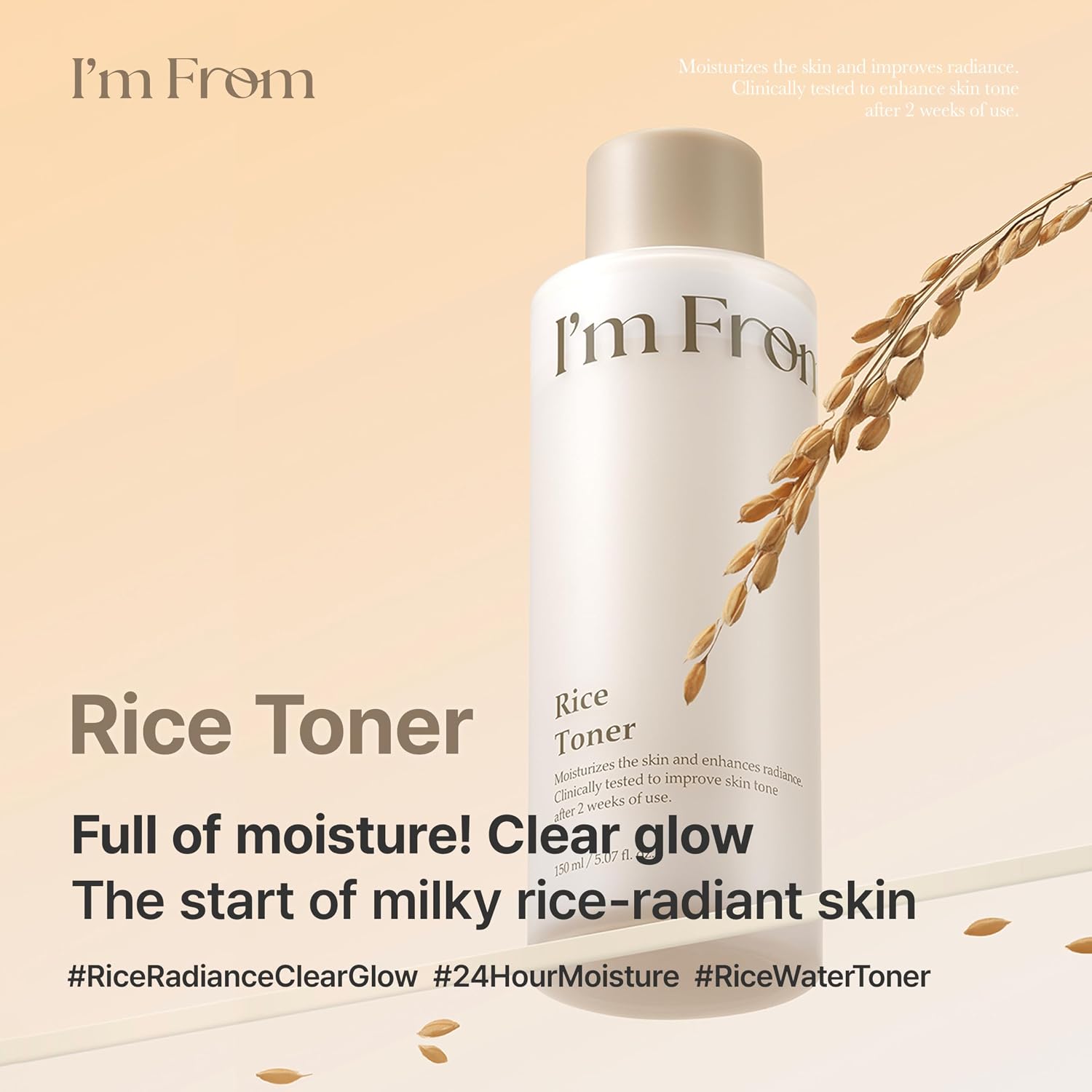 I M FROM RICE TÓNICO FACIAL, KOREA BRILLO GLOW TÓNICO DE ARROZ LECHOSO, NIACINAMIDA, VIDRIO Y ROCÍO, HIDRATACIÓN, CALMANTE, - 5