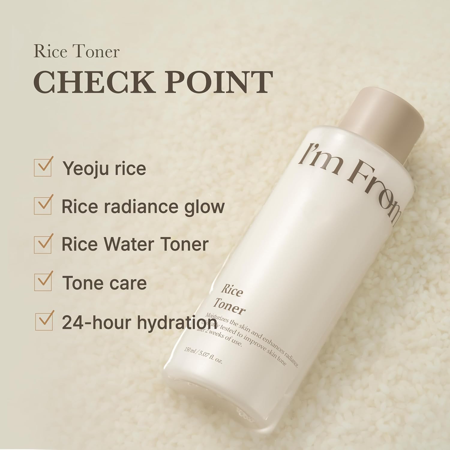 I M FROM RICE TÓNICO FACIAL, KOREA BRILLO GLOW TÓNICO DE ARROZ LECHOSO, NIACINAMIDA, VIDRIO Y ROCÍO, HIDRATACIÓN, CALMANTE, - 7