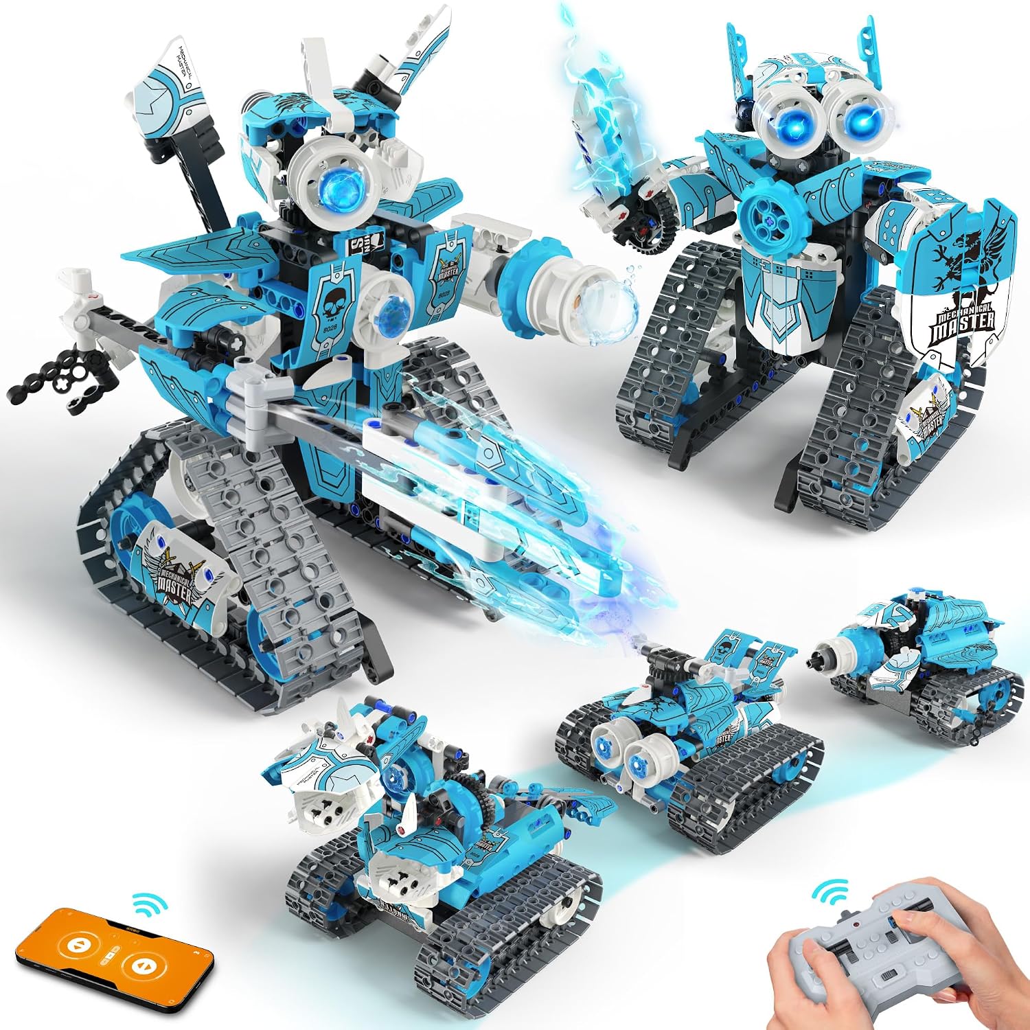 OPMIND KIT DE CONSTRUCCIÓN DE ROBOT STEM RC 5 EN 1, 398 PIEZAS APP Y BLOQUES DE CONTROL REMOTO DIY ROBÓTICA DE INGENIERÍA, - 1