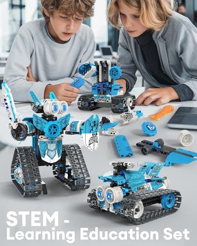 OPMIND KIT DE CONSTRUCCIÓN DE ROBOT STEM RC 5 EN 1, 398 PIEZAS APP Y BLOQUES DE CONTROL REMOTO DIY ROBÓTICA DE INGENIERÍA, - 7