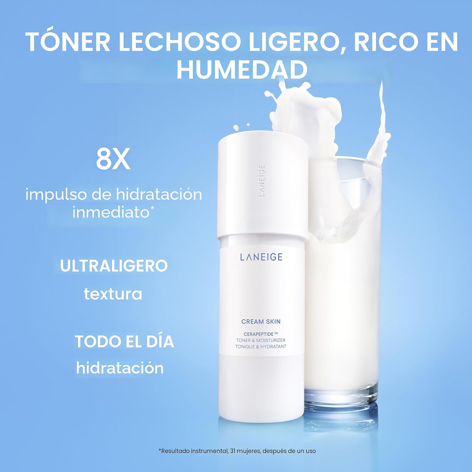 LANEIGE TÓNICO E HIDRATANTE PARA LA PIEL EN CREMA: TÓNER LECHOSO COREANO LIGERO Y RECARGABLE CON CERAMIDA Y PÉPTIDO - 2
