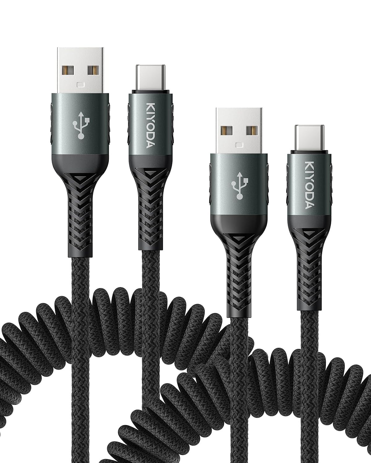 CABLE USB A A USB C EN ESPIRAL DE 6 PIES, PAQUETE DE 2 CABLES USB C PARA AUTOMÓVIL, USB A USB C DE 66 W, CARGA RÁPIDA, CABLE - 1