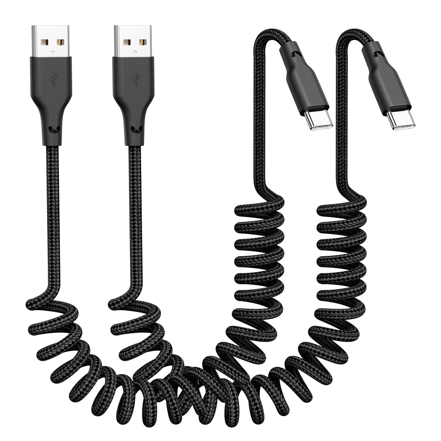 CABLE DE CARGA RÁPIDA USB A A USB C EN ESPIRAL DE 3 PIES 2 UNIDADES - 1
