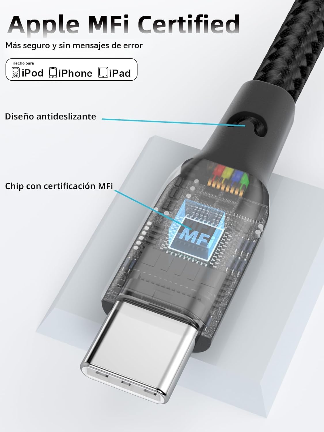 CABLE DE CARGA RÁPIDA USB A A USB C EN ESPIRAL DE 3 PIES 2 UNIDADES - 7